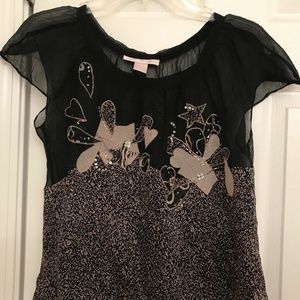 Rebecca Taylor Black Silk with floral Sequins Top